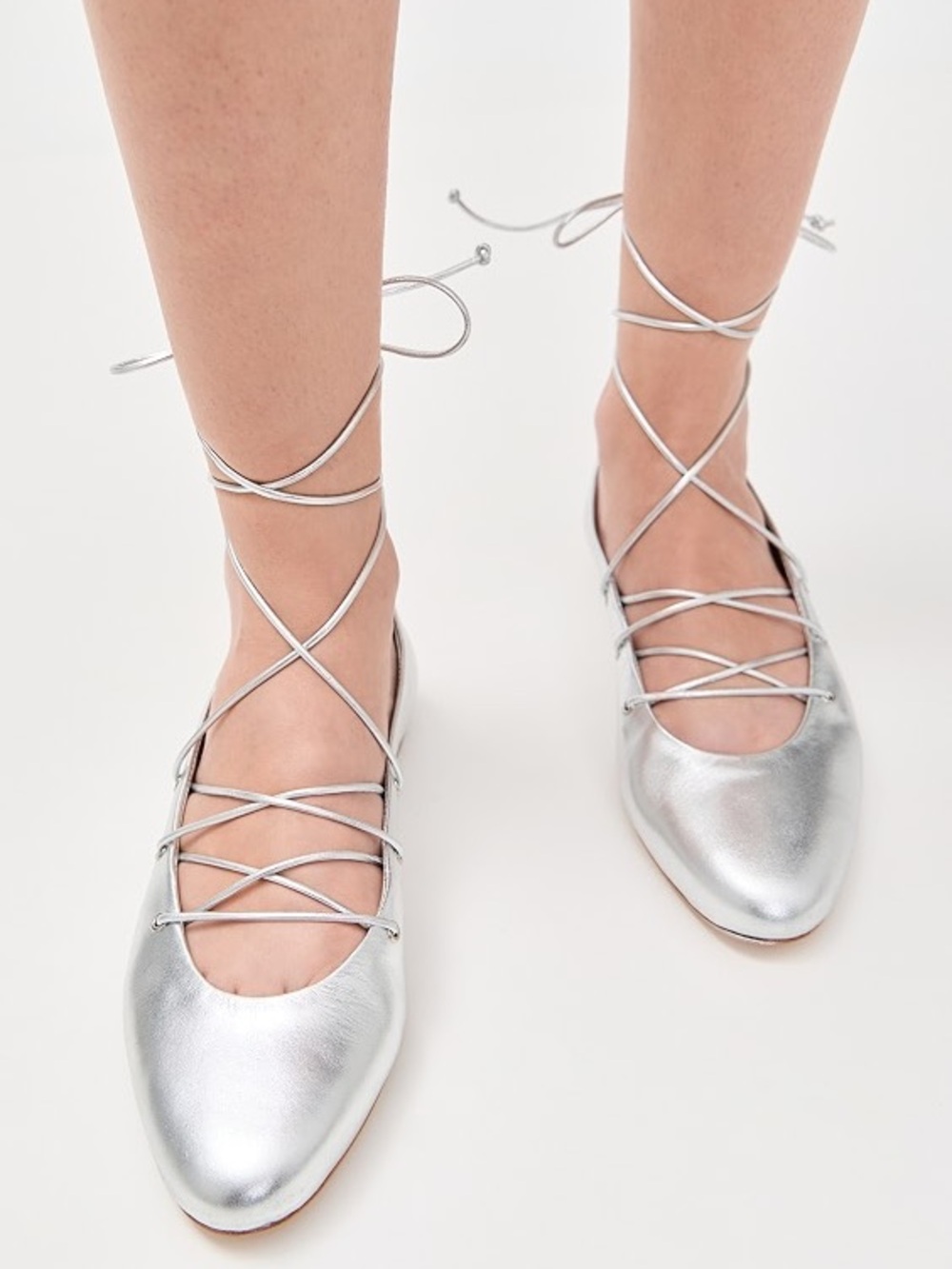 reformation silver ulla lace up ballet flat leather 8.5